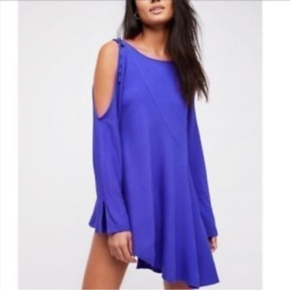 Free People Clear Skies Purple Cold Shoulder Swing Mini Dress XS